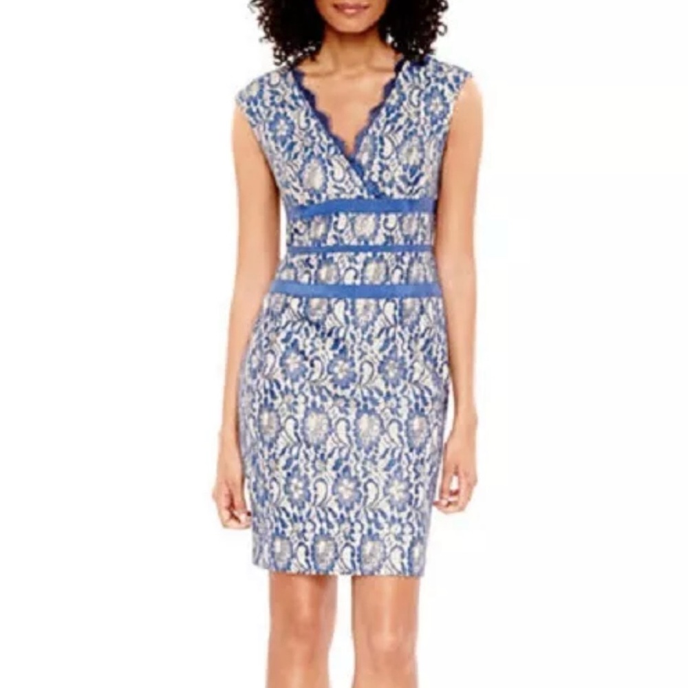 Chic Blue and gold Lace Midi Dress sz 16. New with tags